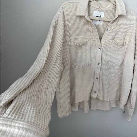 Aerie Waffle Knit Oversized Cropped Shacket Small - Picture 3 of 8